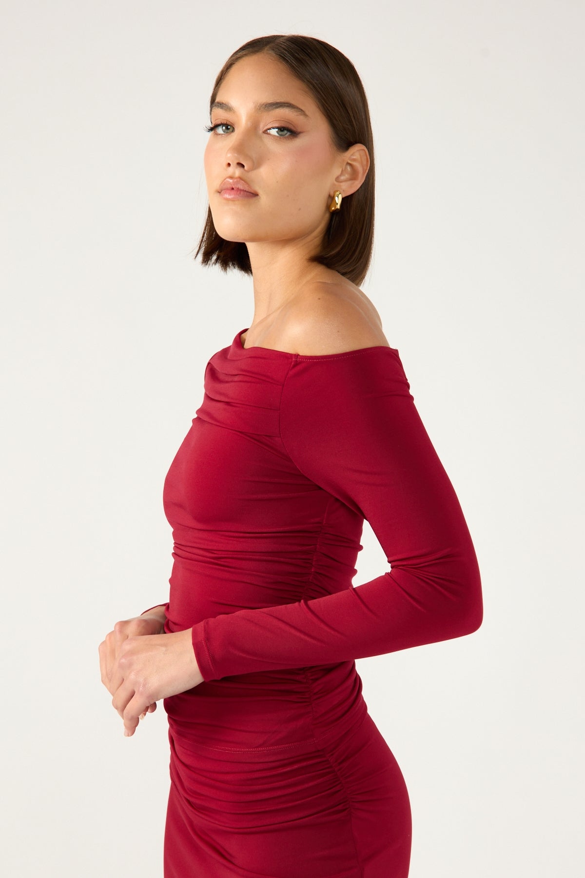 Perfect Stranger Rosh Gathered Long Sleeve Top Burgundy