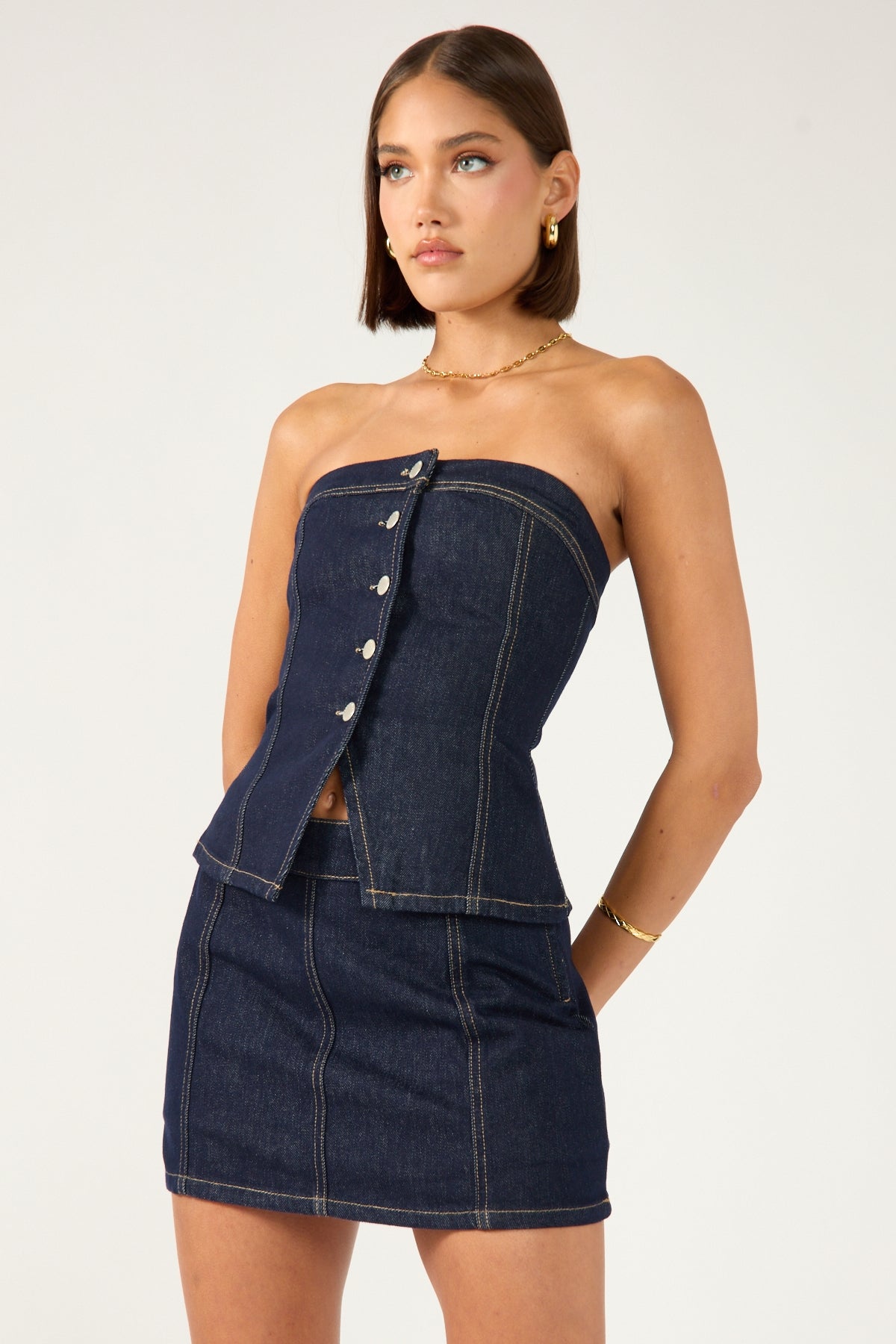 Perfect Stranger Mila Denim Mid Rise Skort Dark Blue Denim