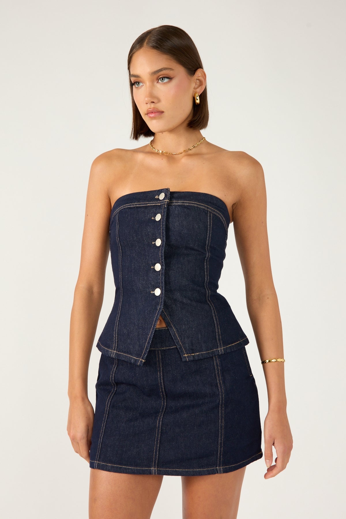 Perfect Stranger Mila Denim Mid Rise Skort Dark Blue Denim