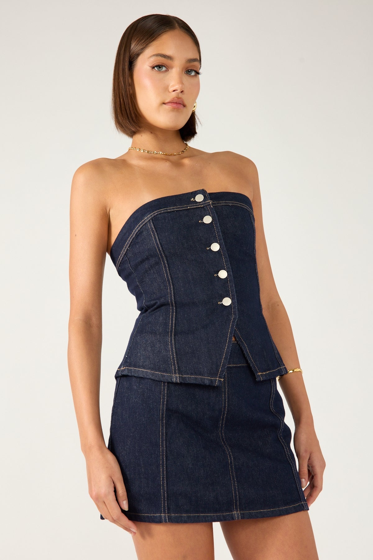 Perfect Stranger Mila Denim Mid Rise Skort Dark Blue Denim