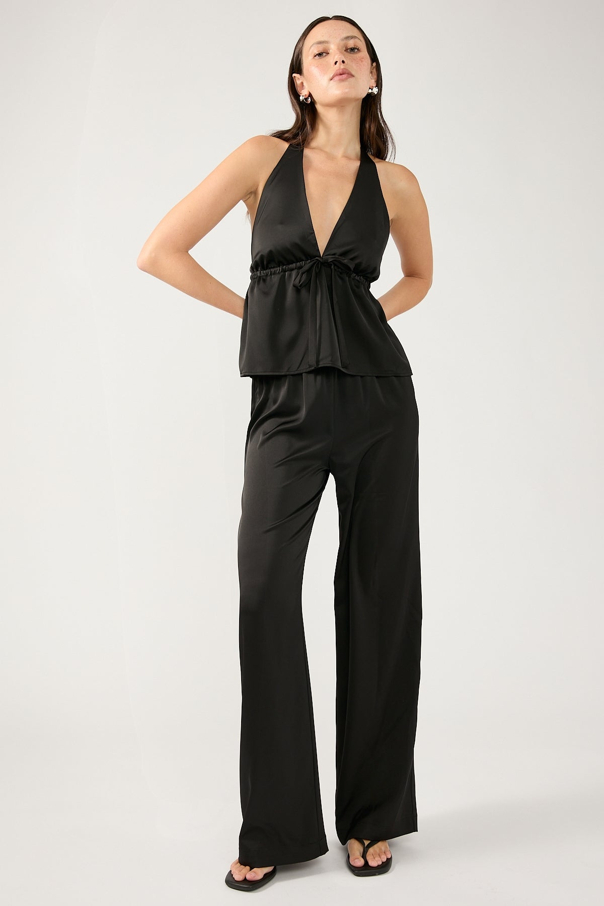 Perfect Stranger Glossy Elastic Waist Pant Black