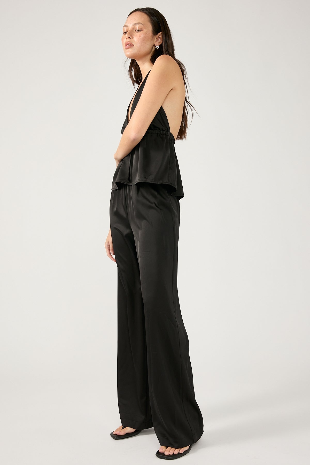 Perfect Stranger Glossy Elastic Waist Pant Black