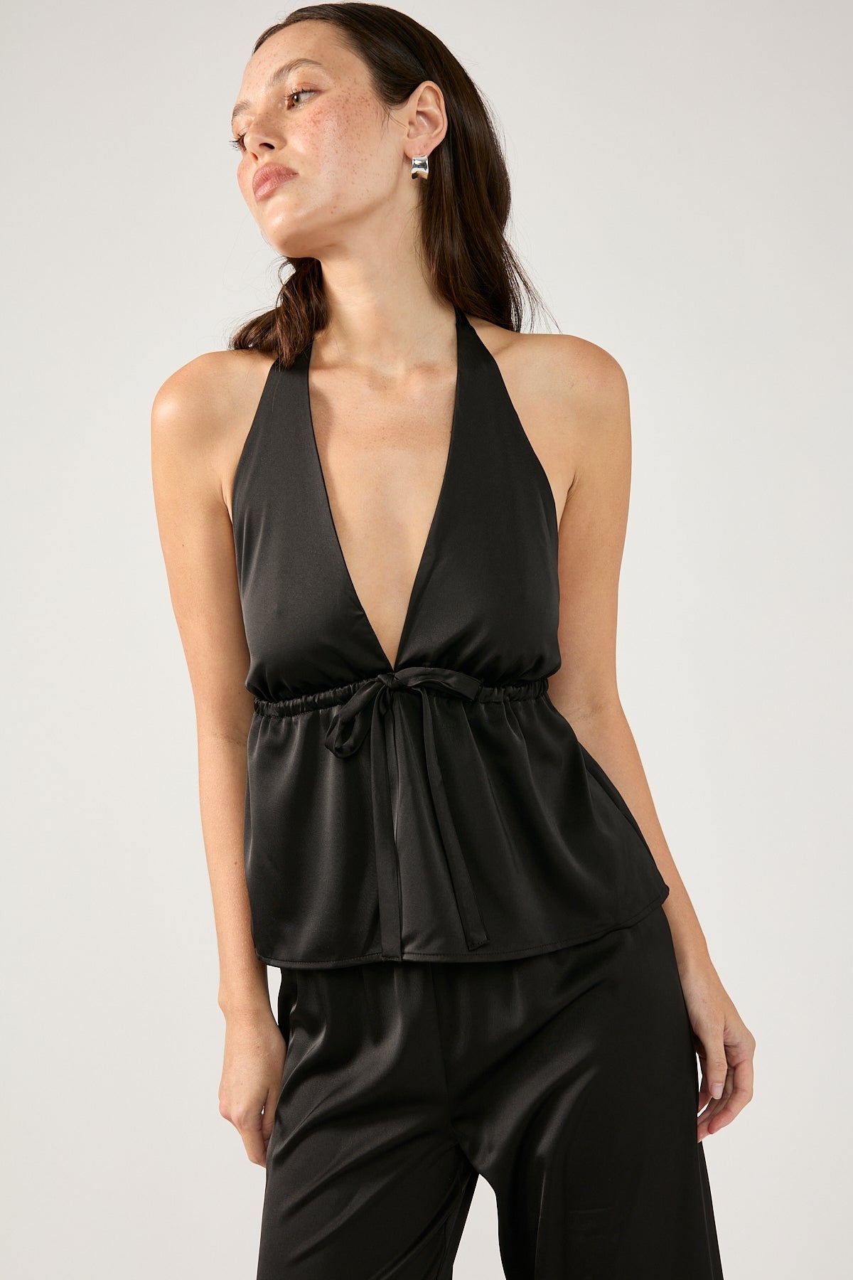Perfect Stranger Glossy Halter Top Black