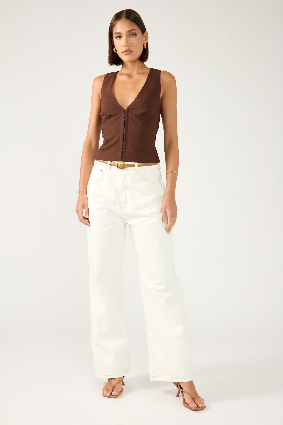 Perfect Stranger Luca V Neck Sleeveless Vest Top Brown