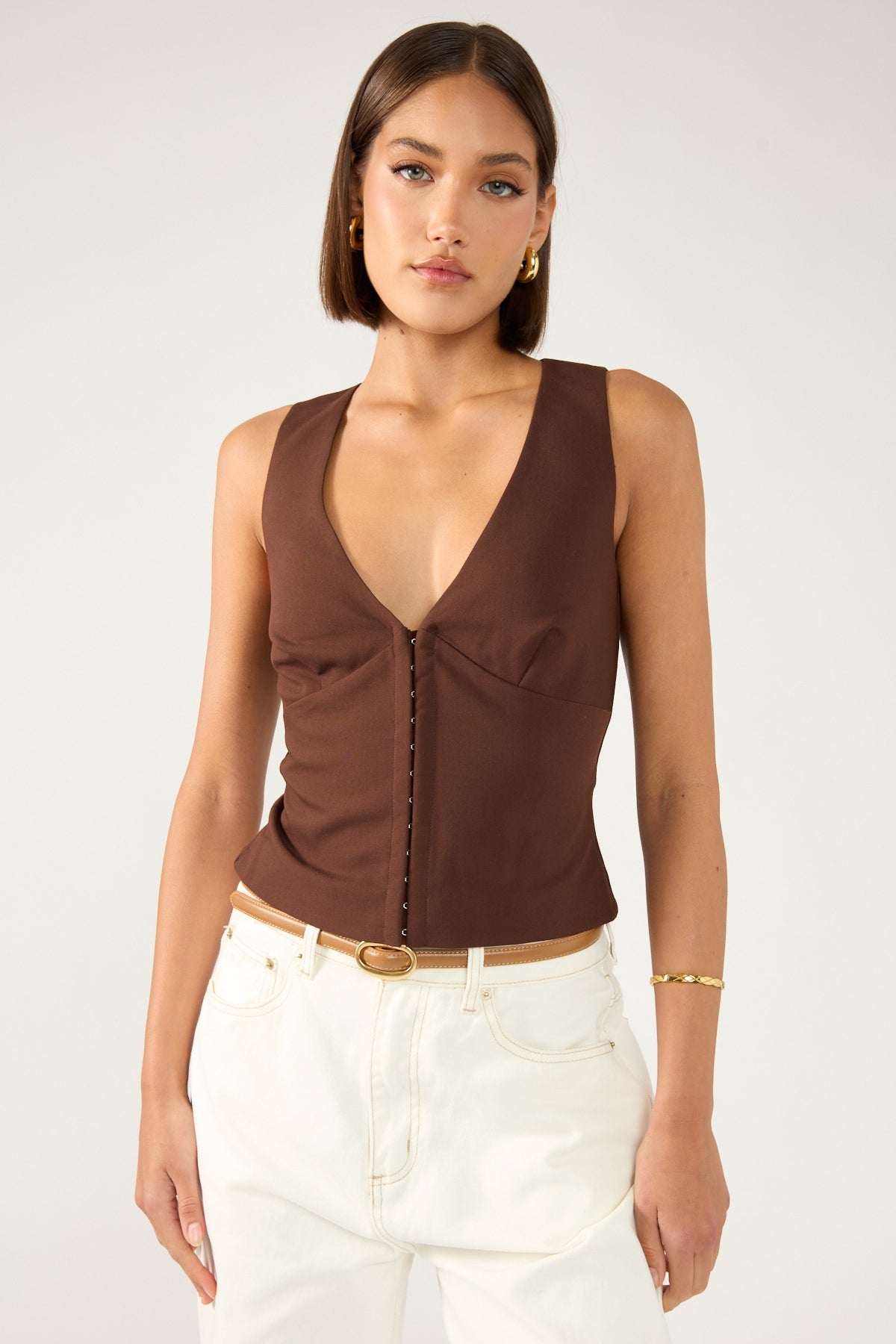 Perfect Stranger Luca V Neck Sleeveless Vest Top Brown