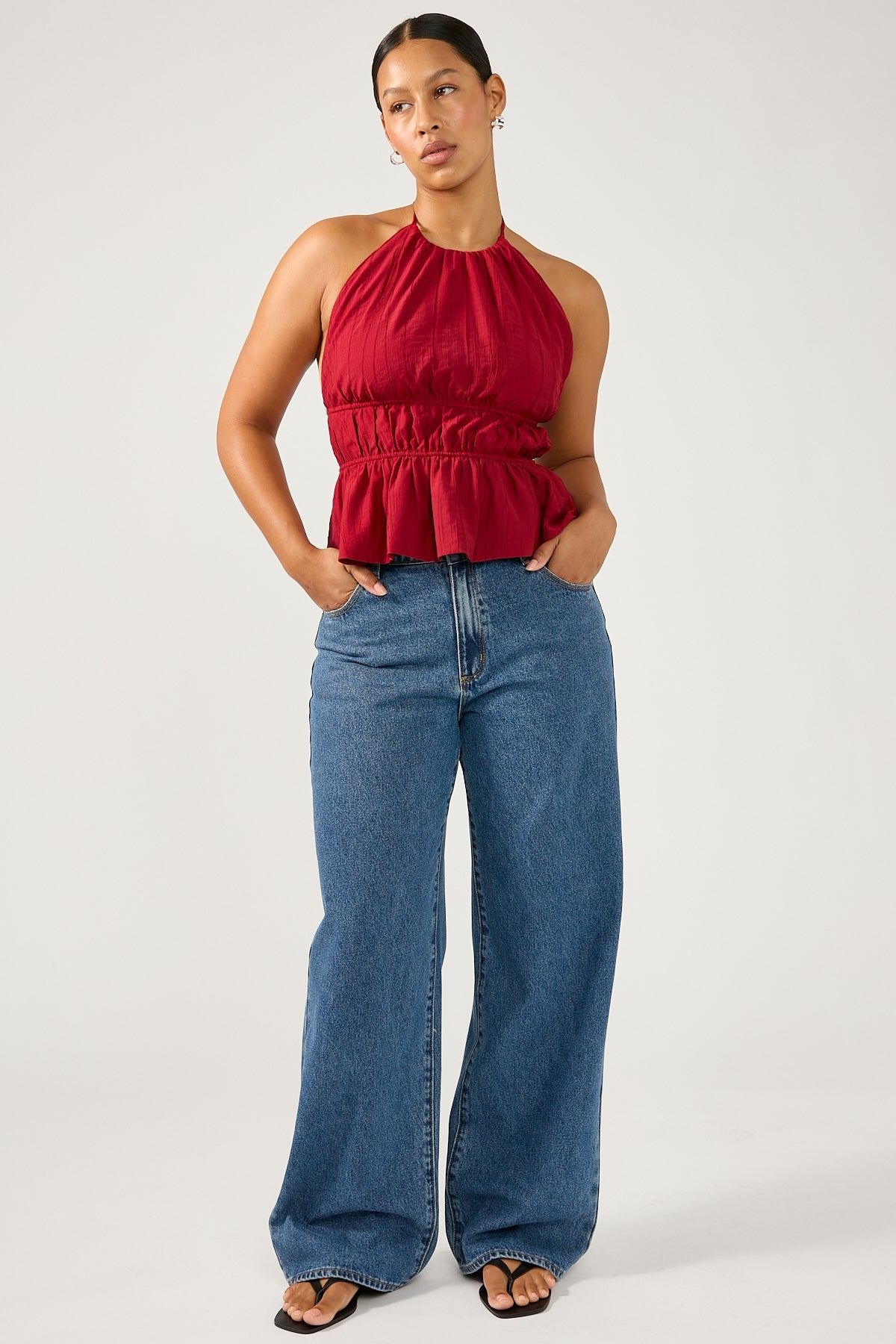 Perfect Stranger Arybelle Halter Open Back Top Burgundy