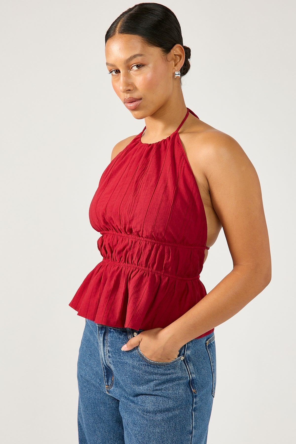 Perfect Stranger Arybelle Halter Open Back Top Burgundy