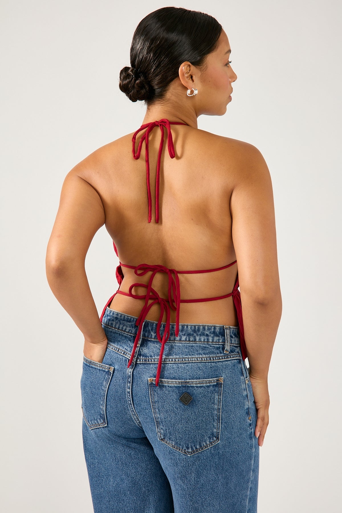 Perfect Stranger Arybelle Halter Open Back Top Burgundy