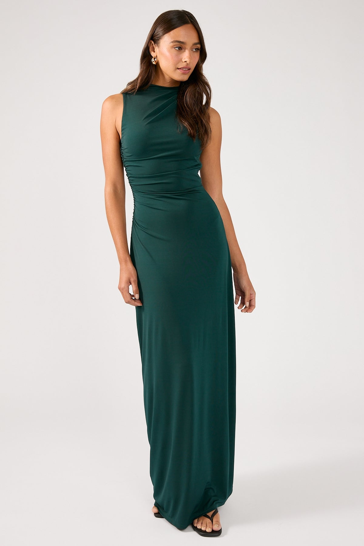 Perfect Stranger Rosewood High Neck Maxi Dress Dark Green