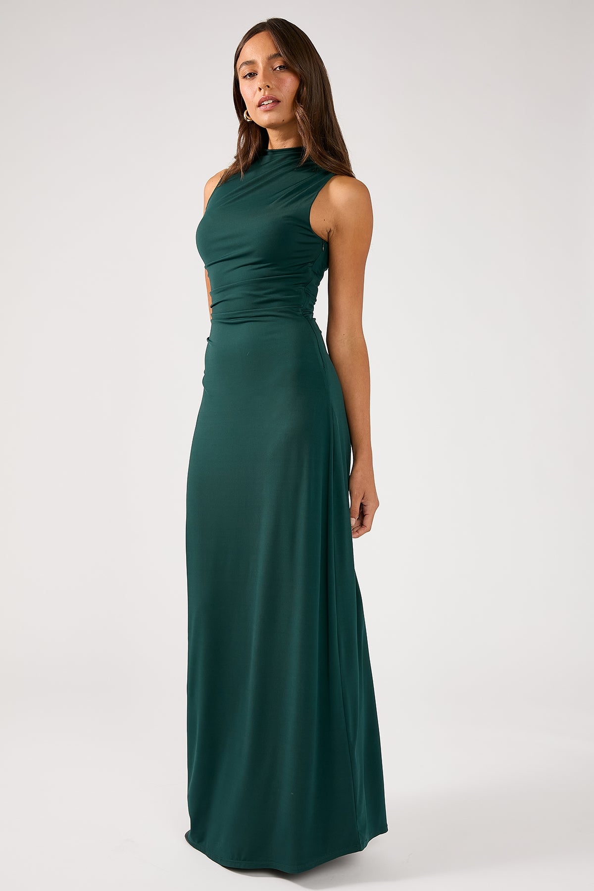 Perfect Stranger Rosewood High Neck Maxi Dress Dark Green