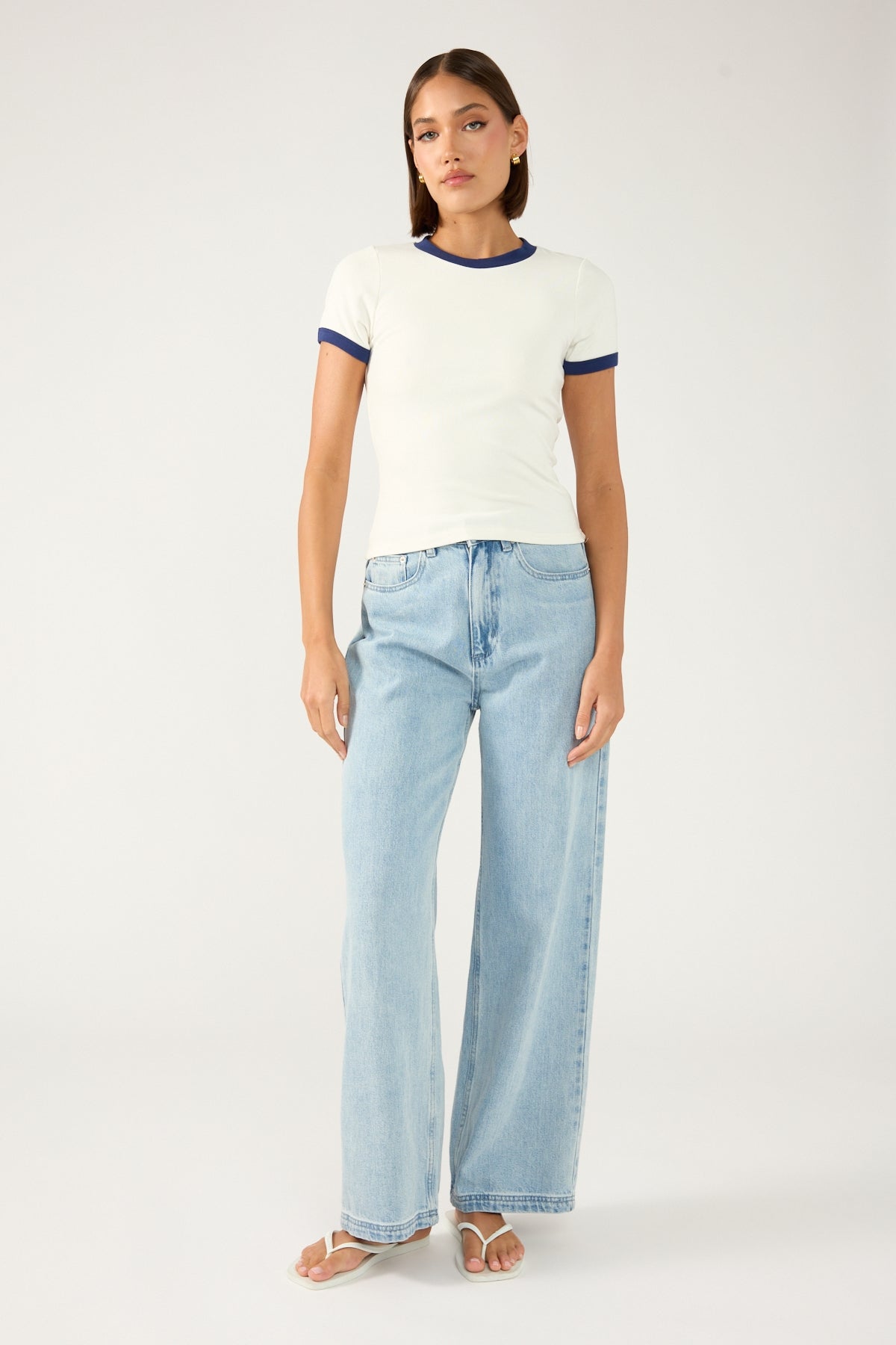 Perfect Stranger Contrast Ringer Cap Sleeve Tee White