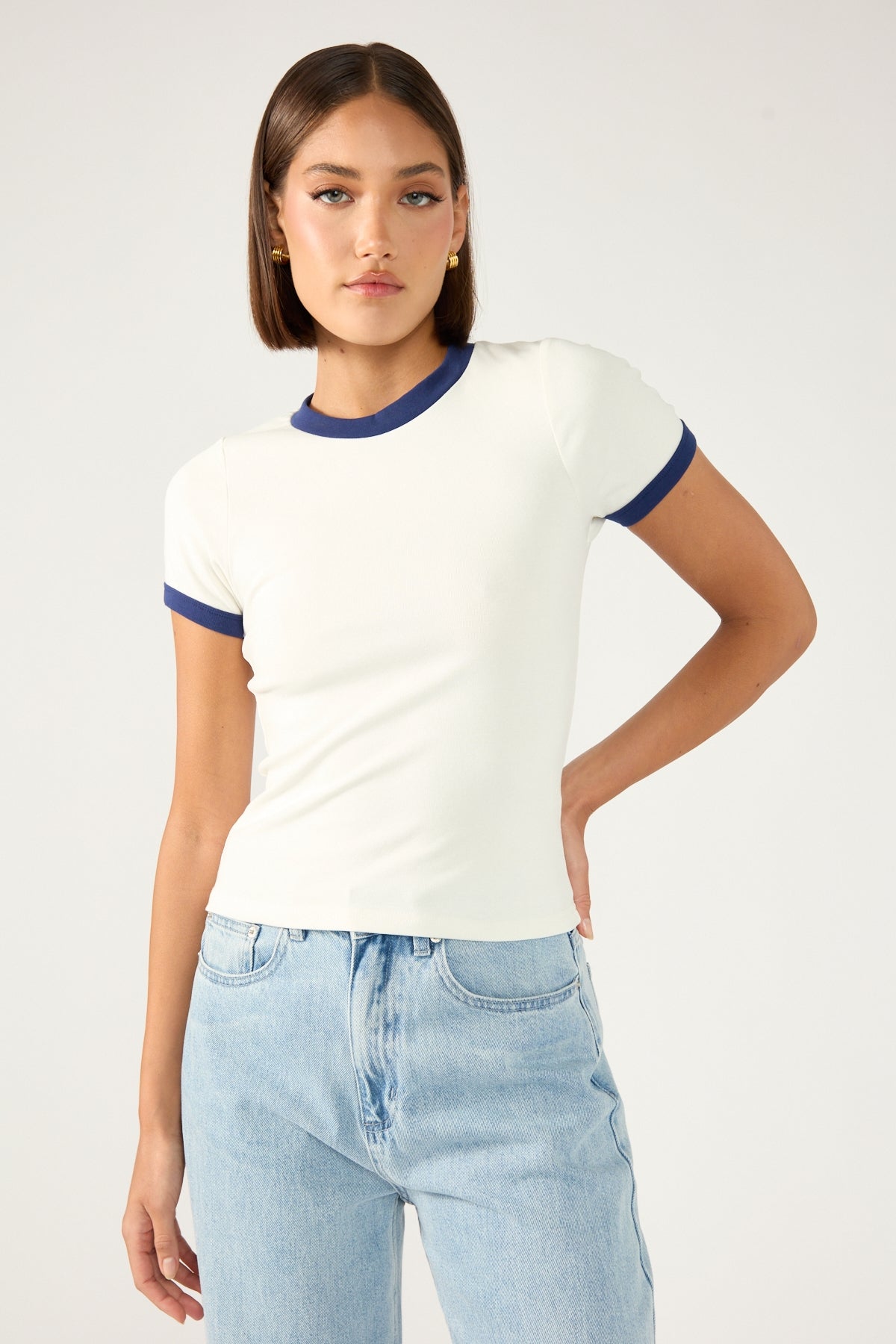 Perfect Stranger Contrast Ringer Cap Sleeve Tee White