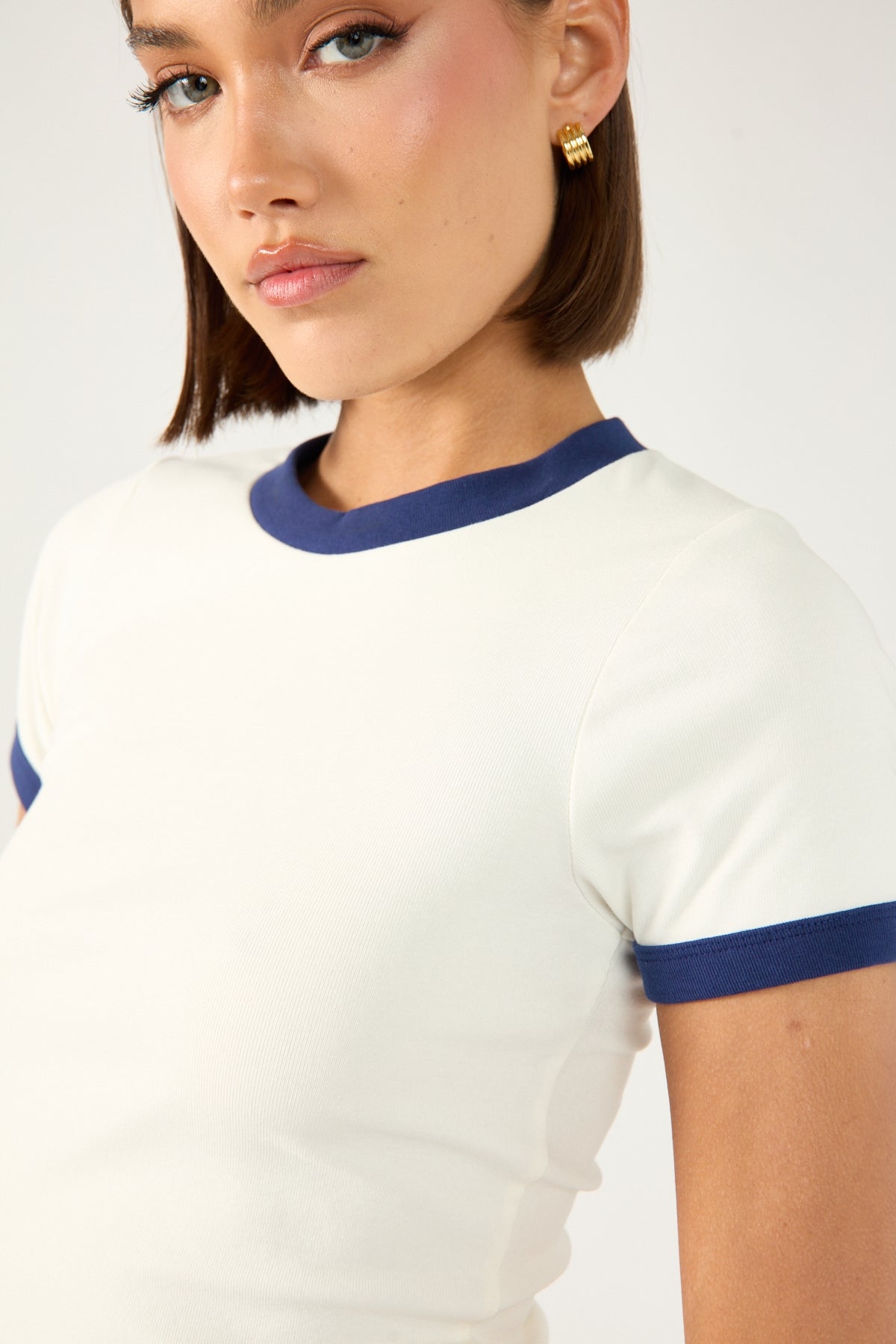 Perfect Stranger Contrast Ringer Cap Sleeve Tee White