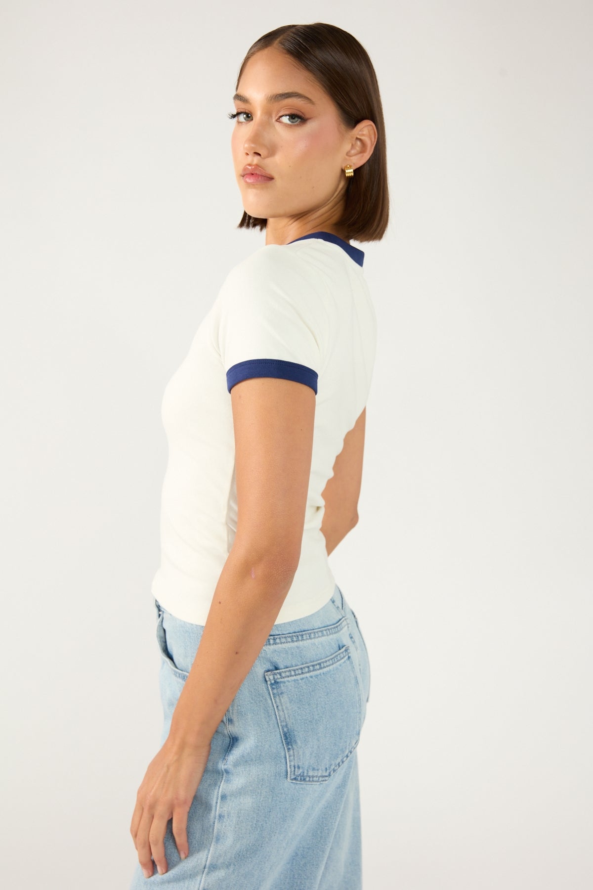 Perfect Stranger Contrast Ringer Cap Sleeve Tee White