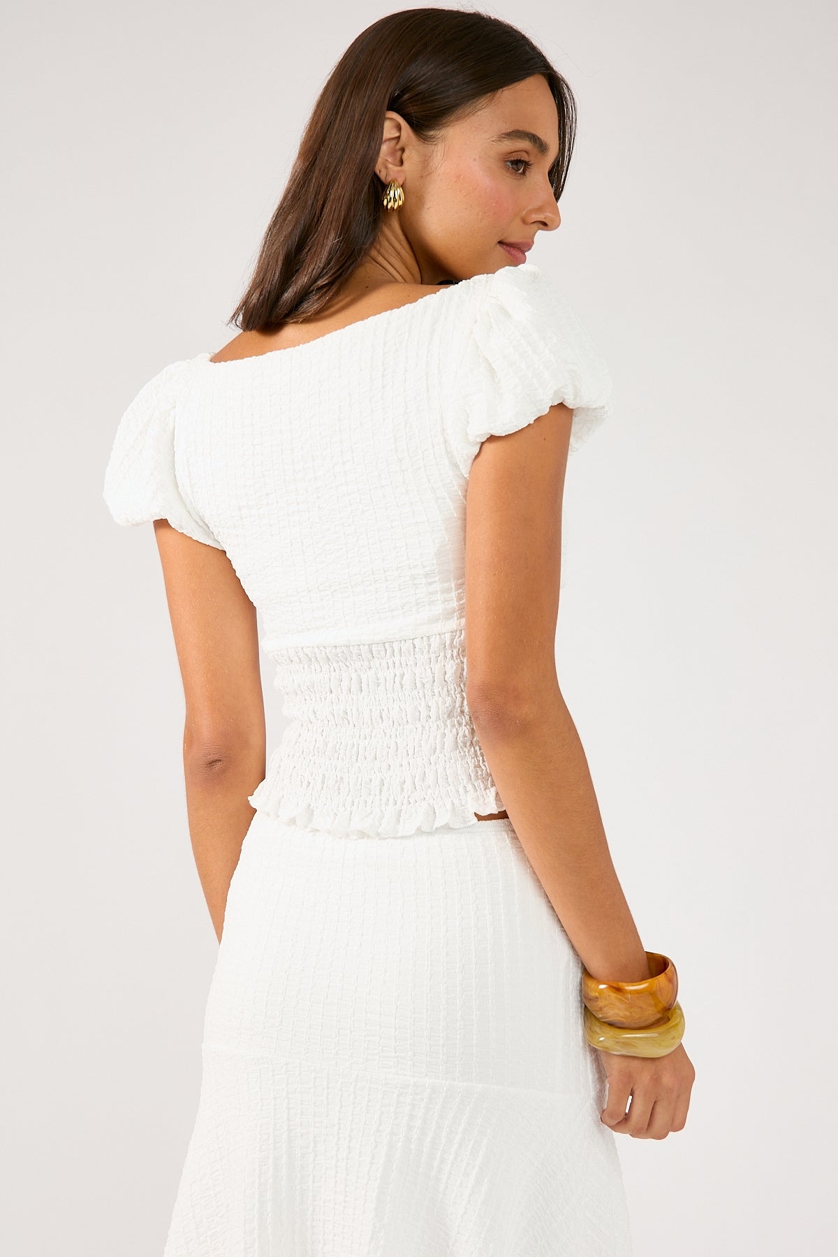 Perfect Stranger Mimsy Short Sleeve Shirred Top White