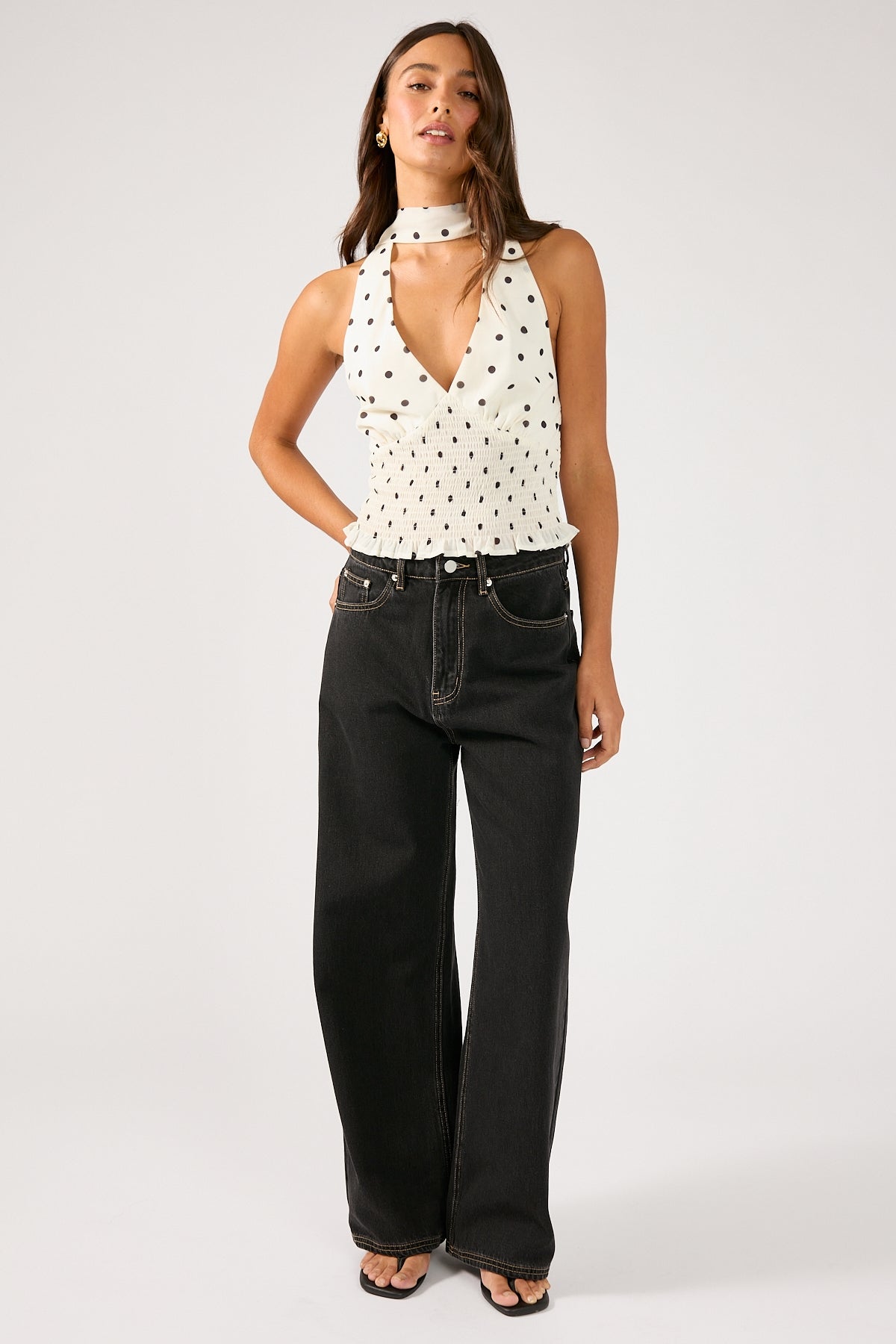 Perfect Stranger Polka Wish Halter Top Cream Print