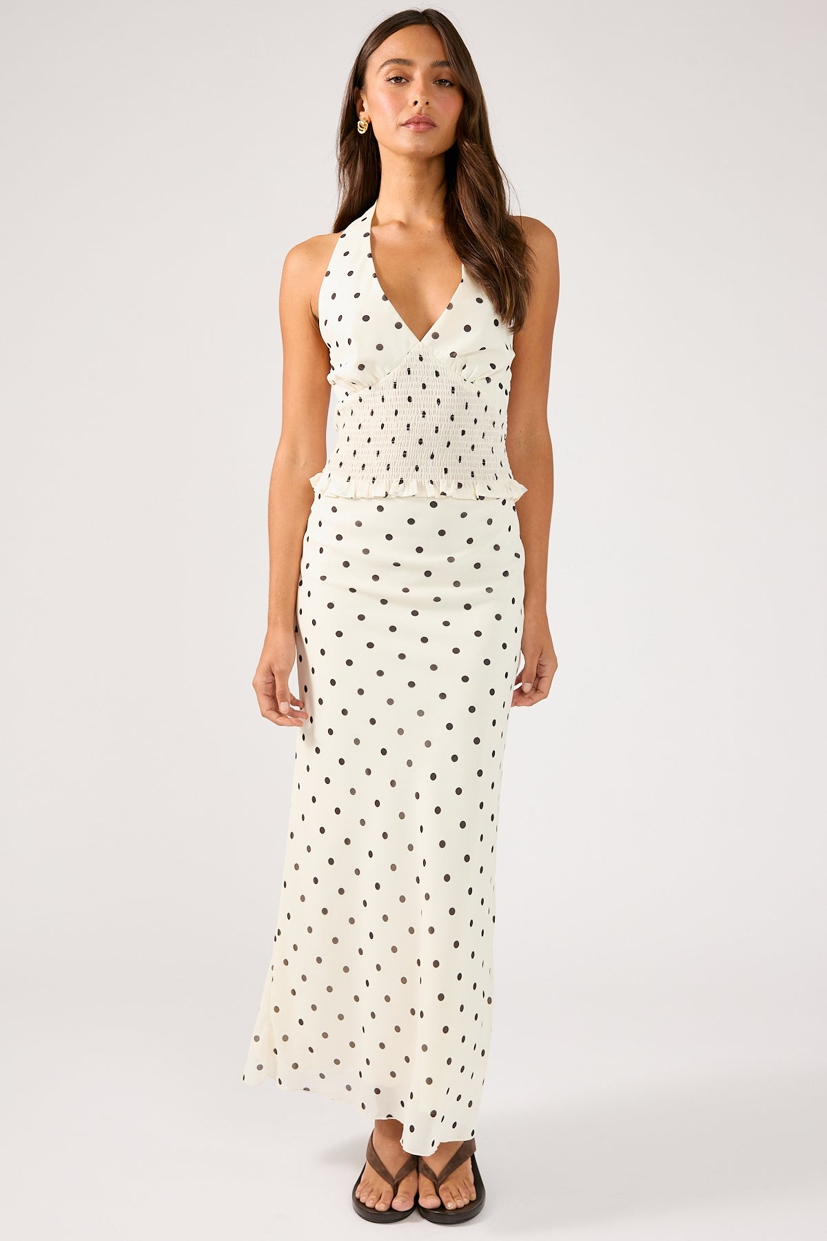 Perfect Stranger Polka Wish Halter Top Cream Print