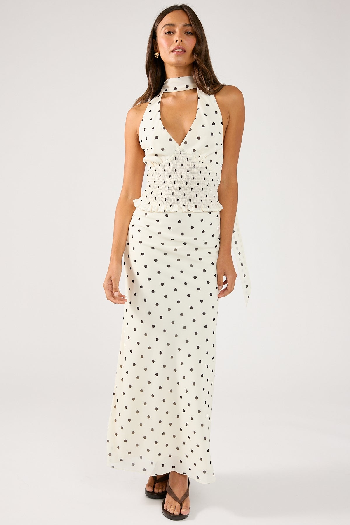 Perfect Stranger Polka Wish Halter Top Cream Print