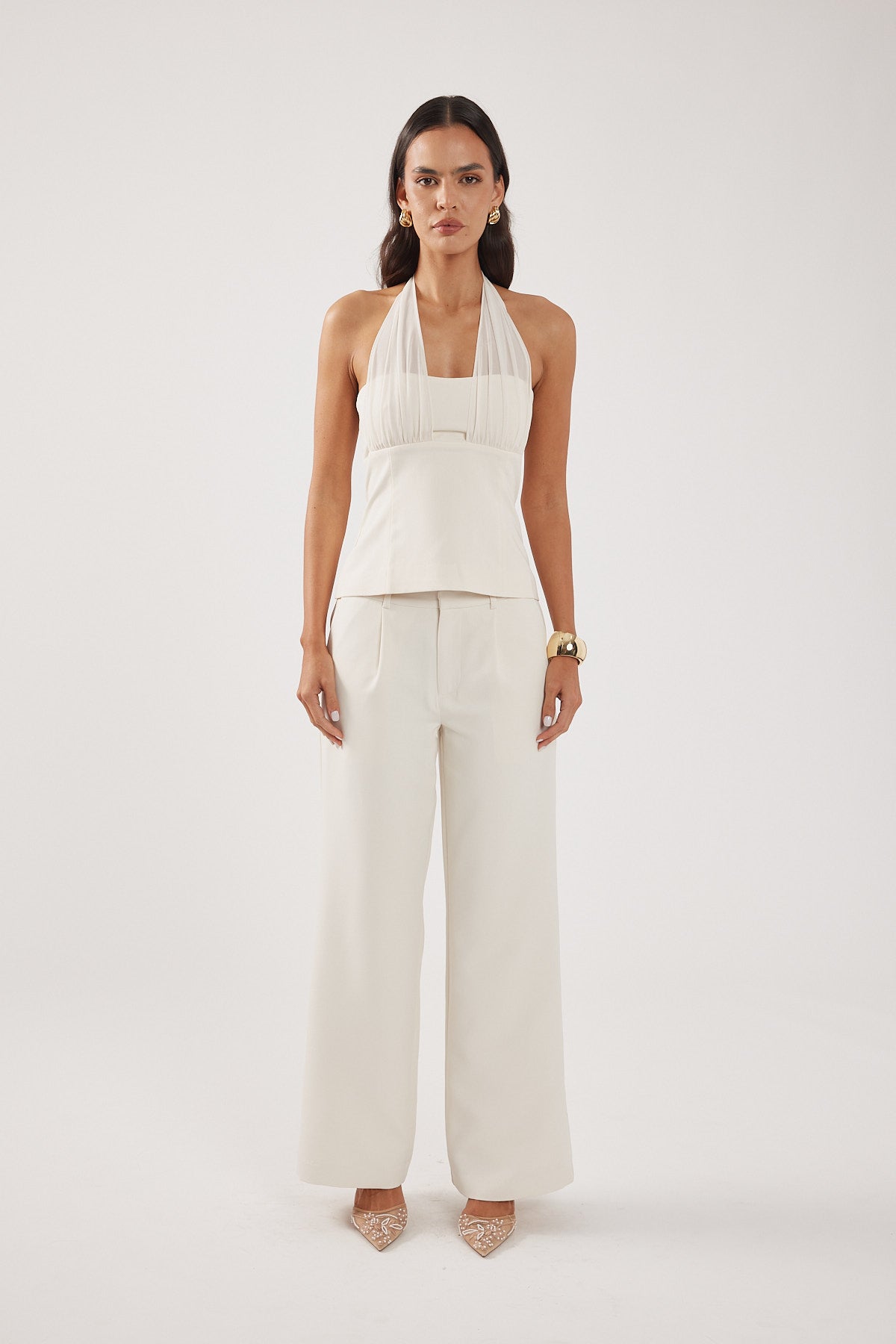 Perfect Stranger Lupa Mid Rise Pleated Tailored Pant Cream