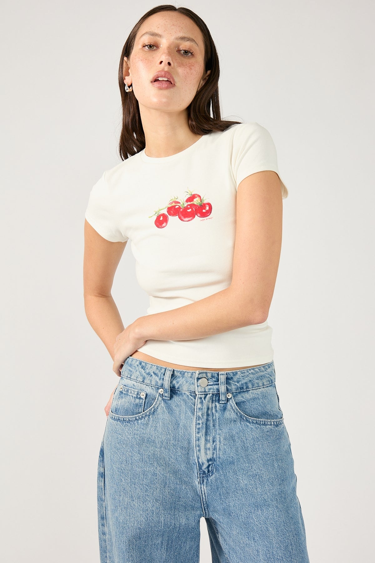 Perfect Stranger Pomodoro Cap Sleeve Tee White