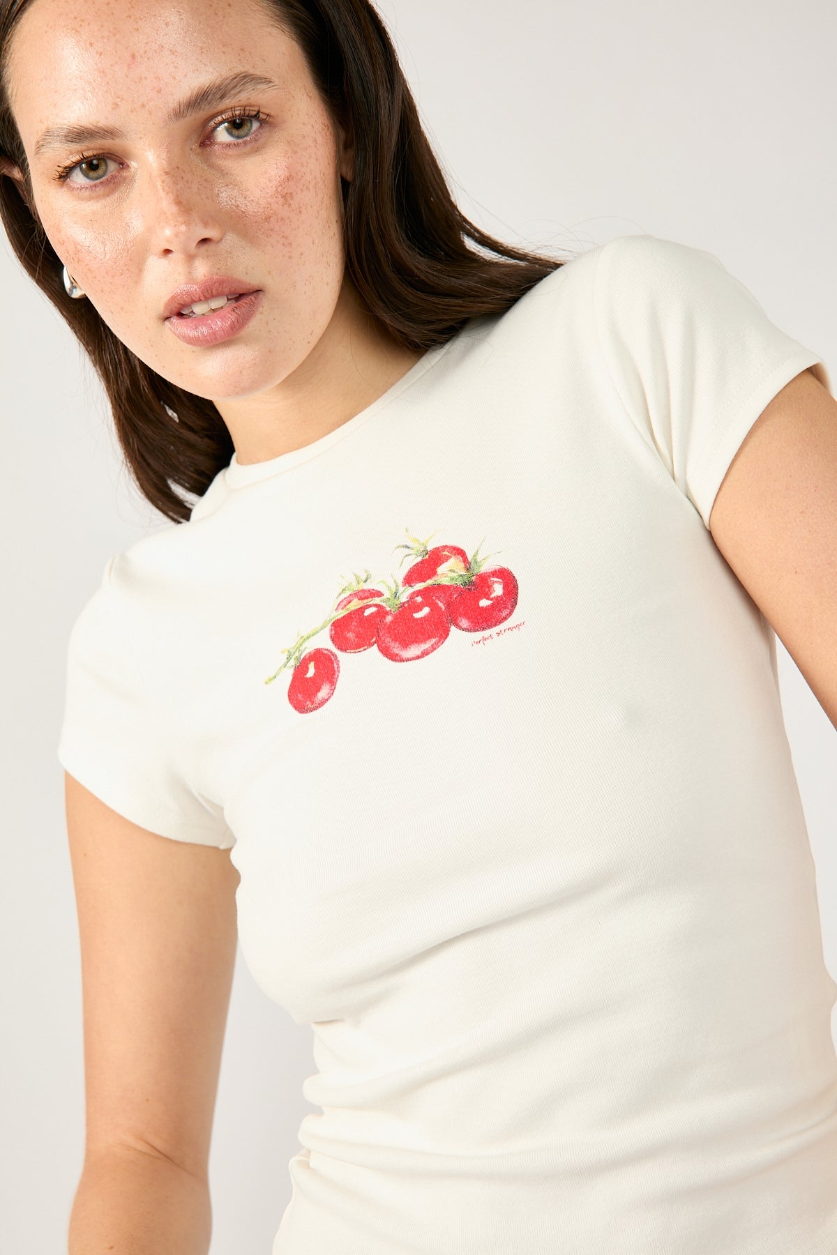 Perfect Stranger Pomodoro Cap Sleeve Tee White