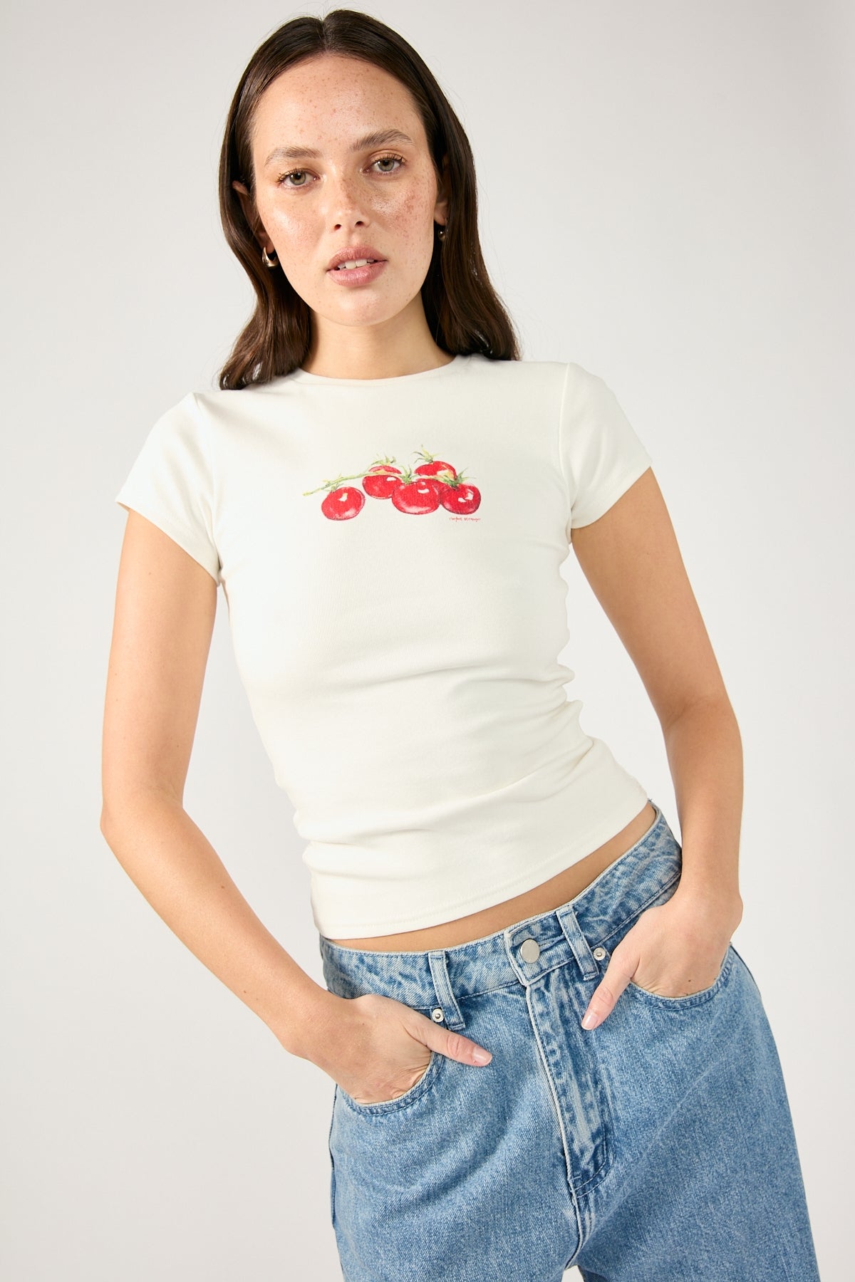 Perfect Stranger Pomodoro Cap Sleeve Tee White