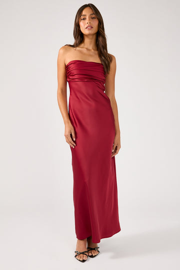 Perfect Stranger Corrie Strapless Maxi Dress Burgundy
