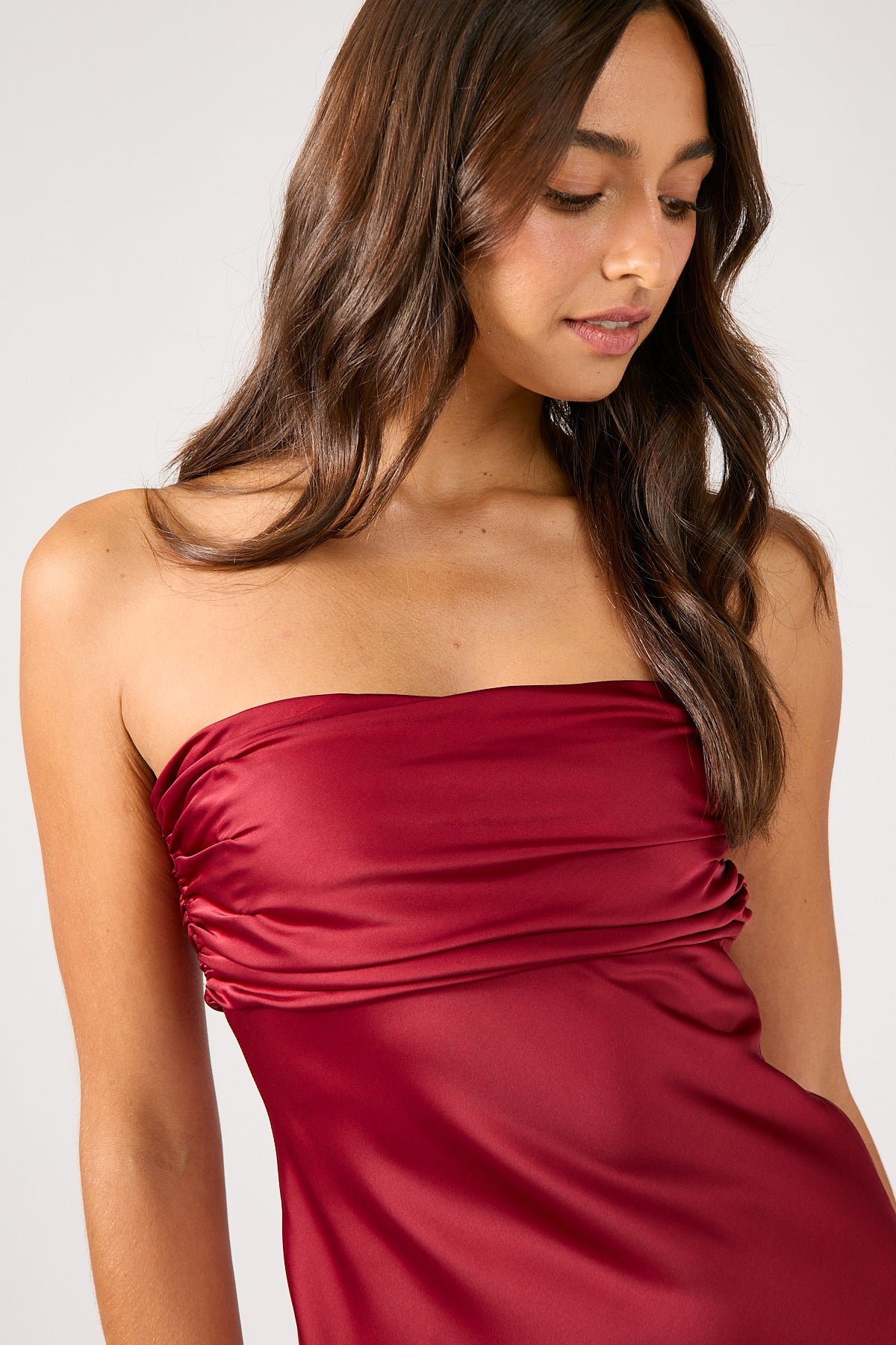 Perfect Stranger Corrie Strapless Maxi Dress Burgundy