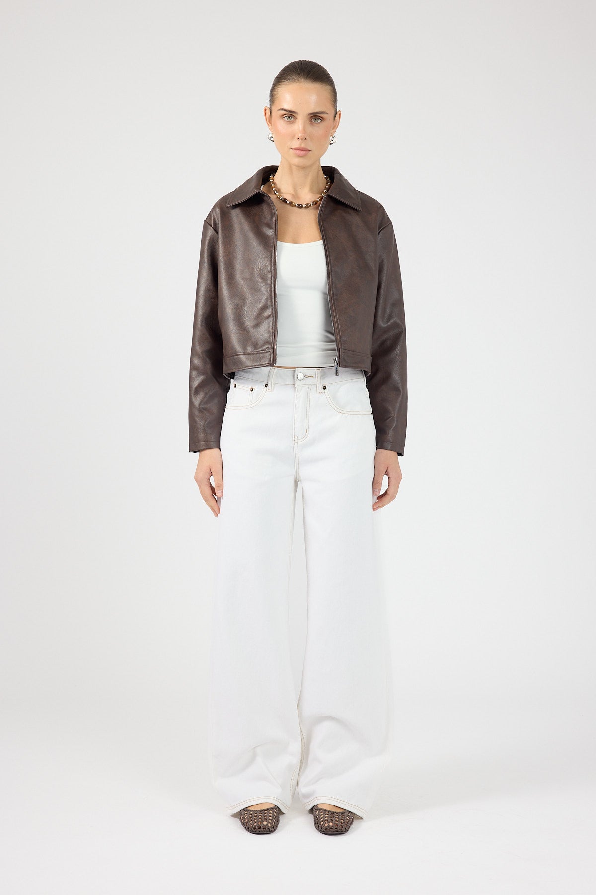 Perfect Stranger Kandice Pu Zip Up Jacket Dark Brown