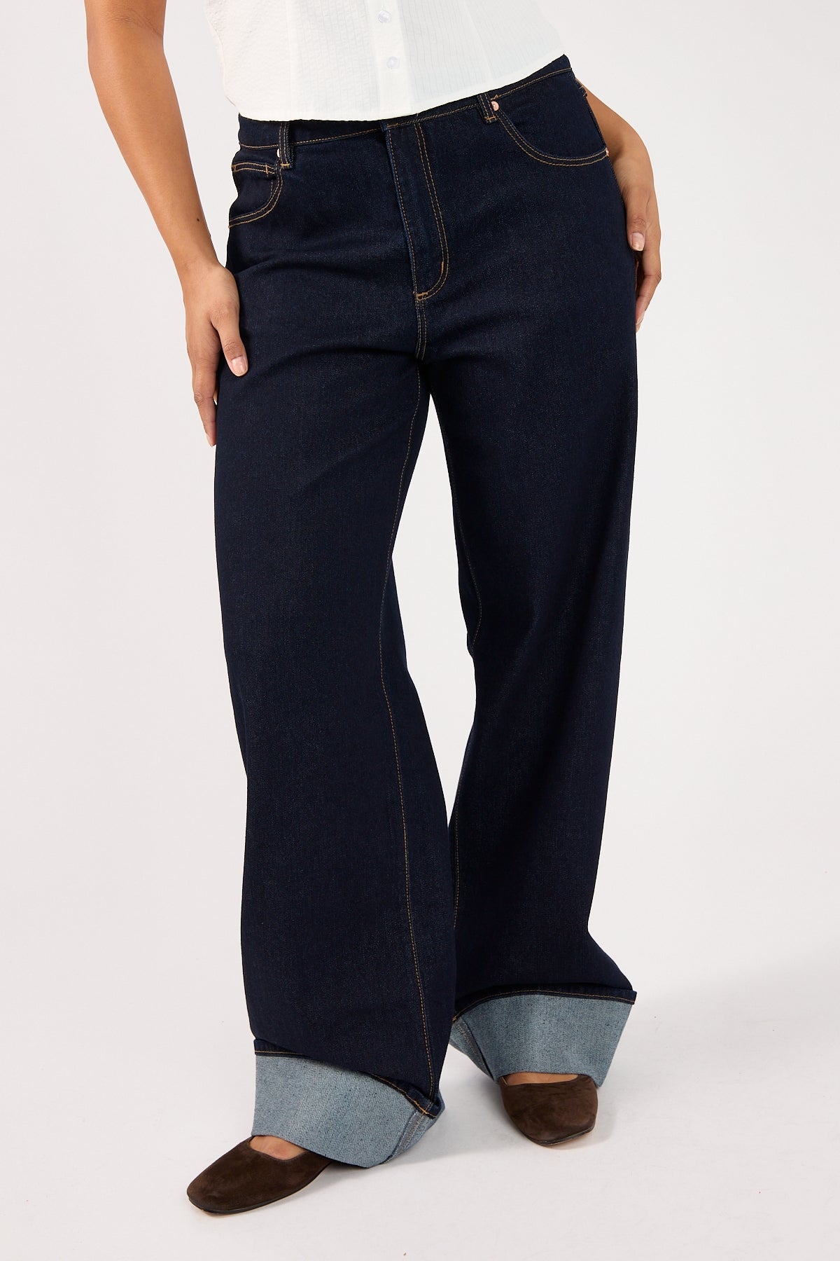 Abrand 95 Mid Baggy Richie Turn Up Dark Blue Denim