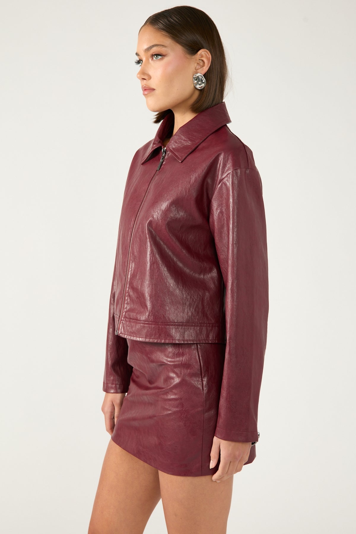 Perfect Stranger Kandice Mid Rise PU Mini Skirt Burgundy