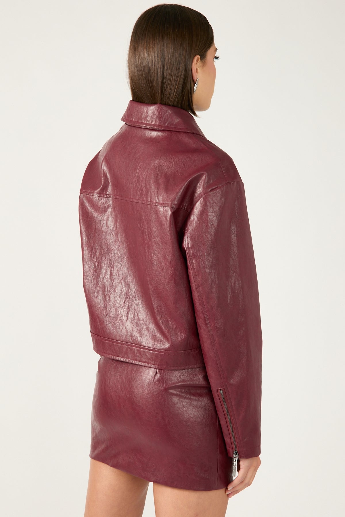 Perfect Stranger Kandice Mid Rise PU Mini Skirt Burgundy