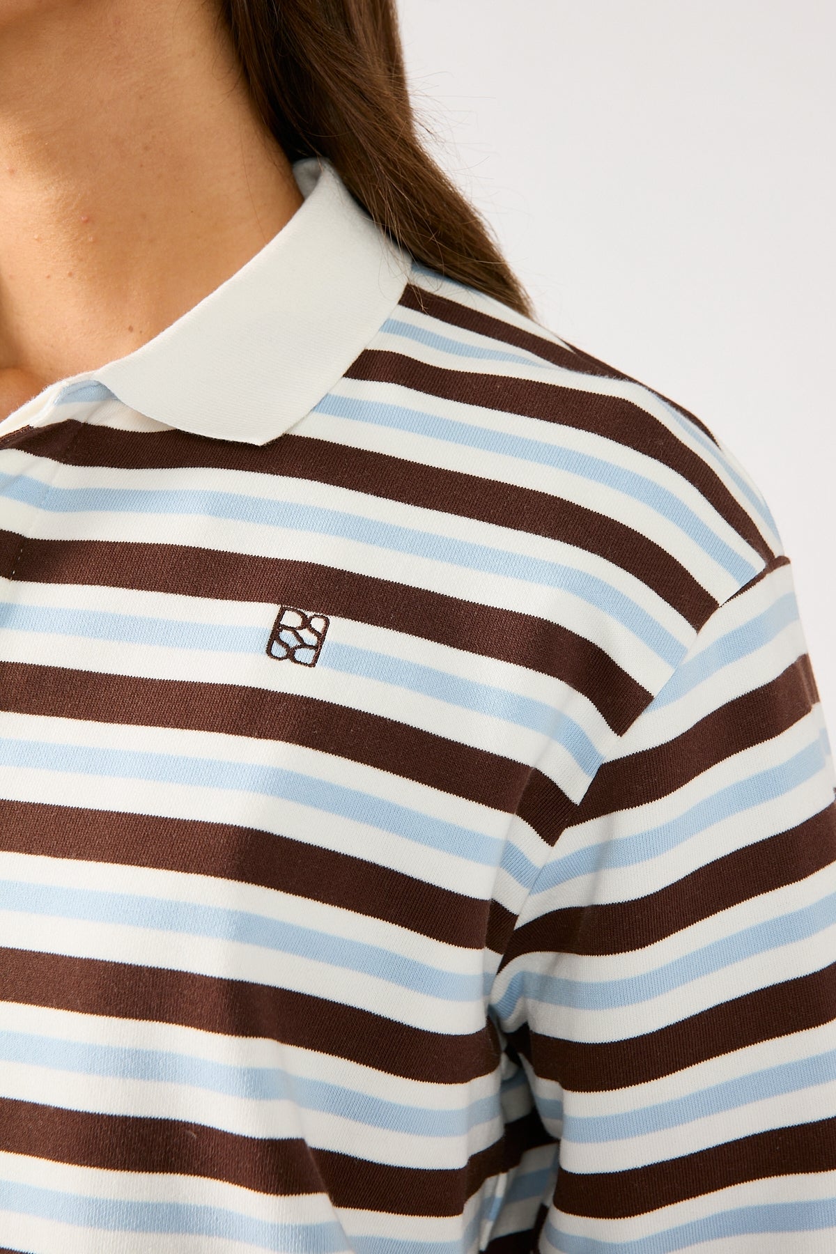 Perfect Stranger Hailey Stripe Rugby Fleece Top Brown Stripe