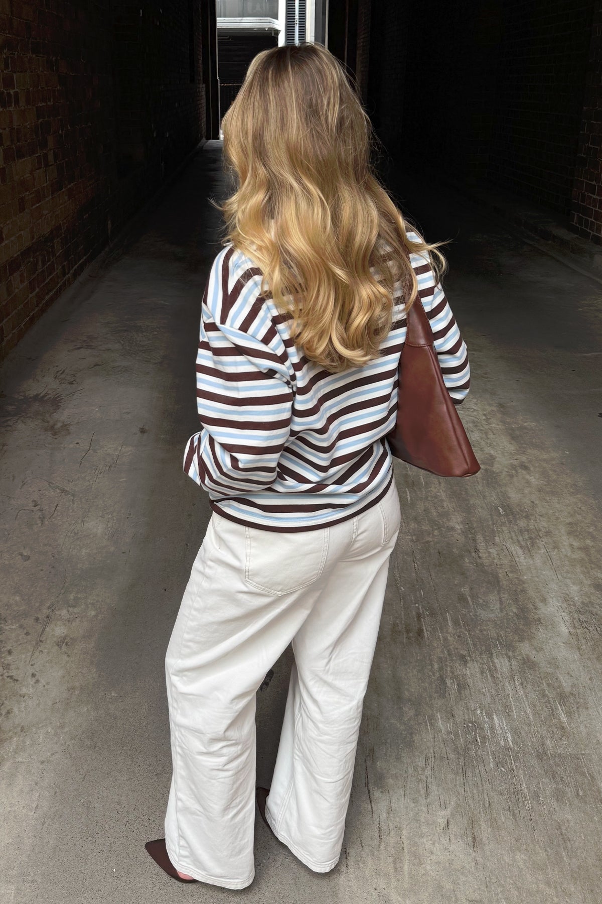 Perfect Stranger Hailey Stripe Rugby Fleece Top Brown Stripe