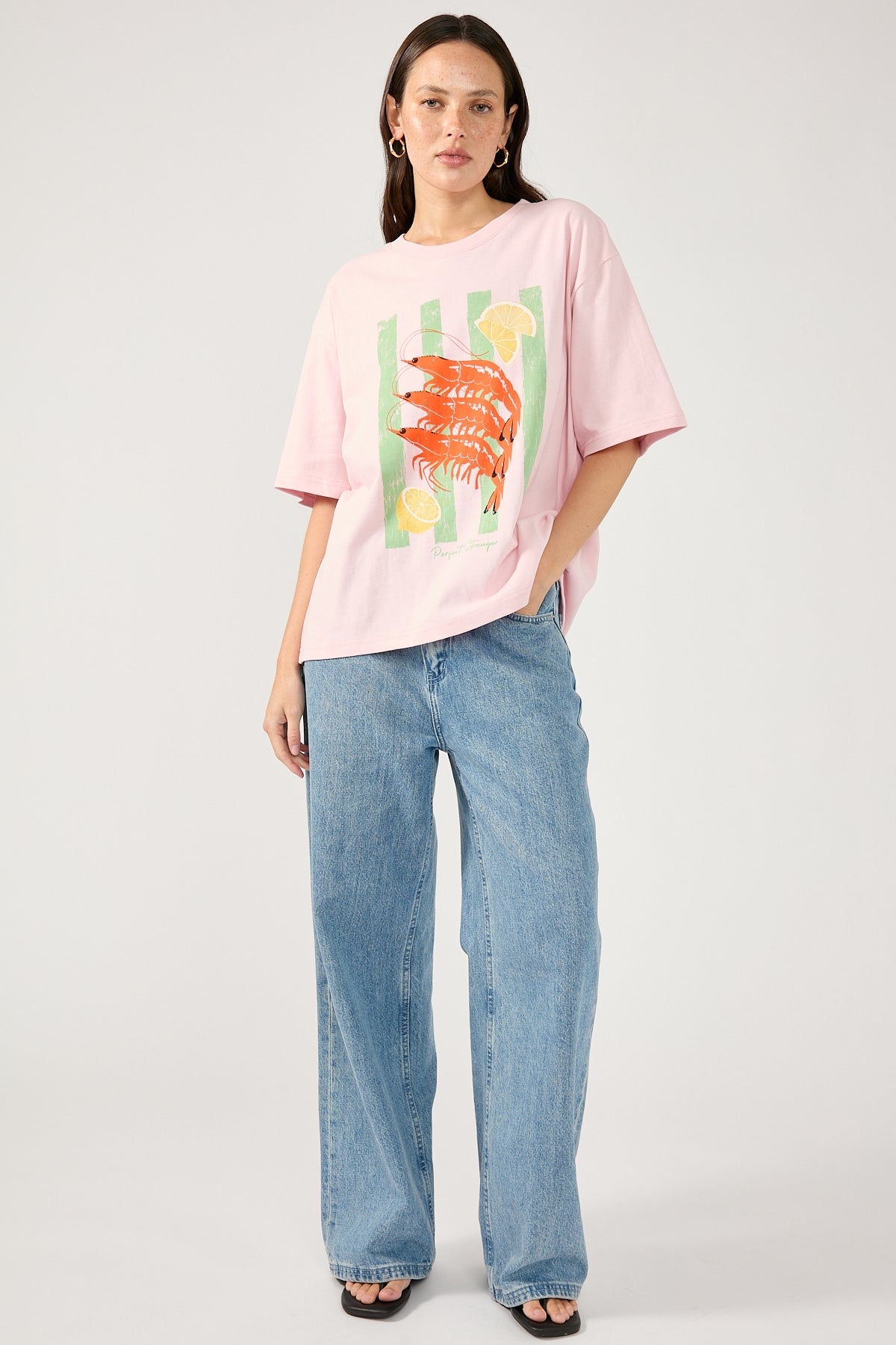 Perfect Stranger Prawn Cocktail Oversized Graphic Tee Pink