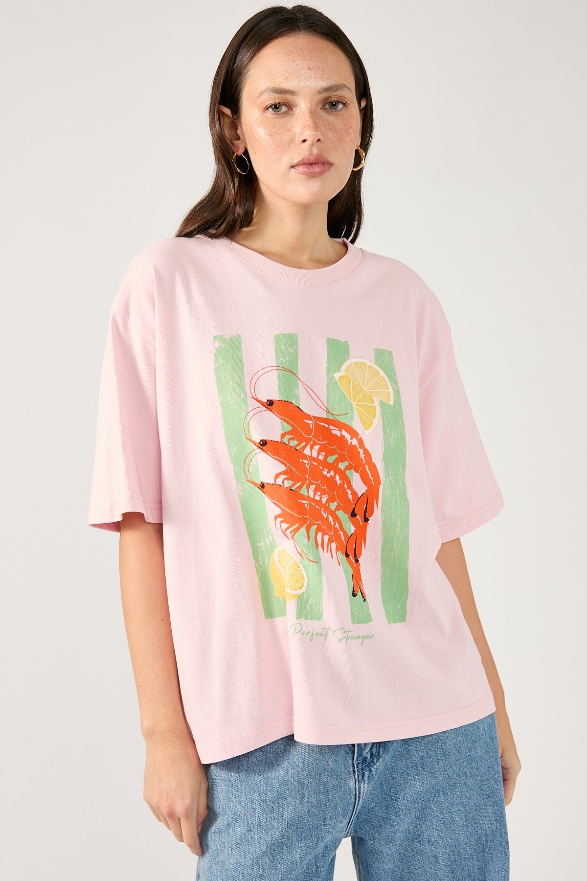 Perfect Stranger Prawn Cocktail Oversized Graphic Tee Pink