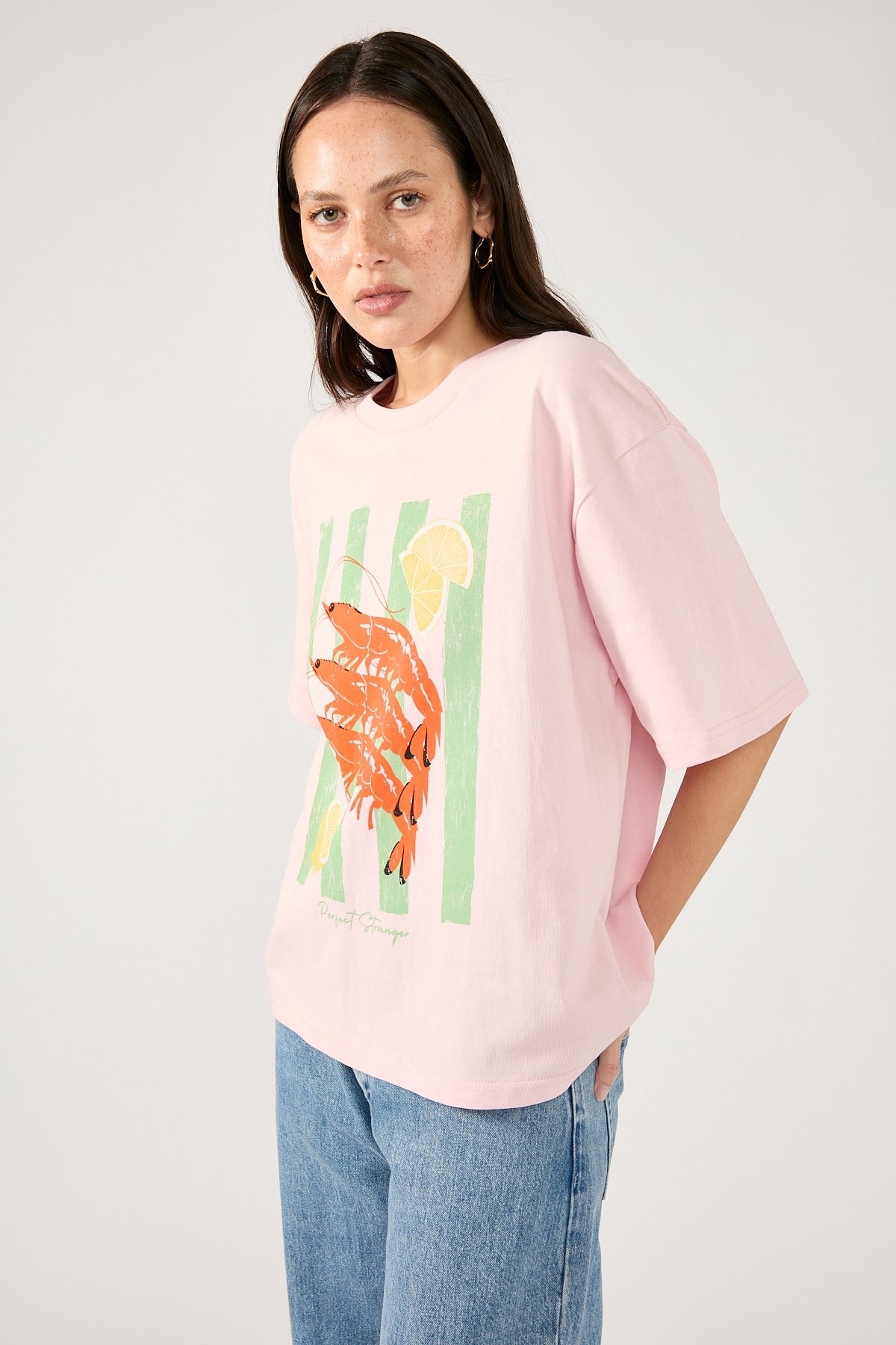 Perfect Stranger Prawn Cocktail Oversized Graphic Tee Pink