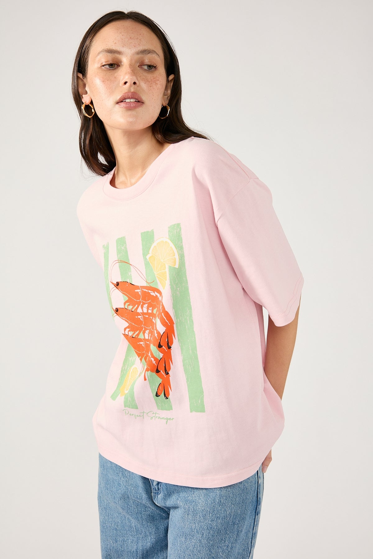 Perfect Stranger Prawn Cocktail Oversized Graphic Tee Pink