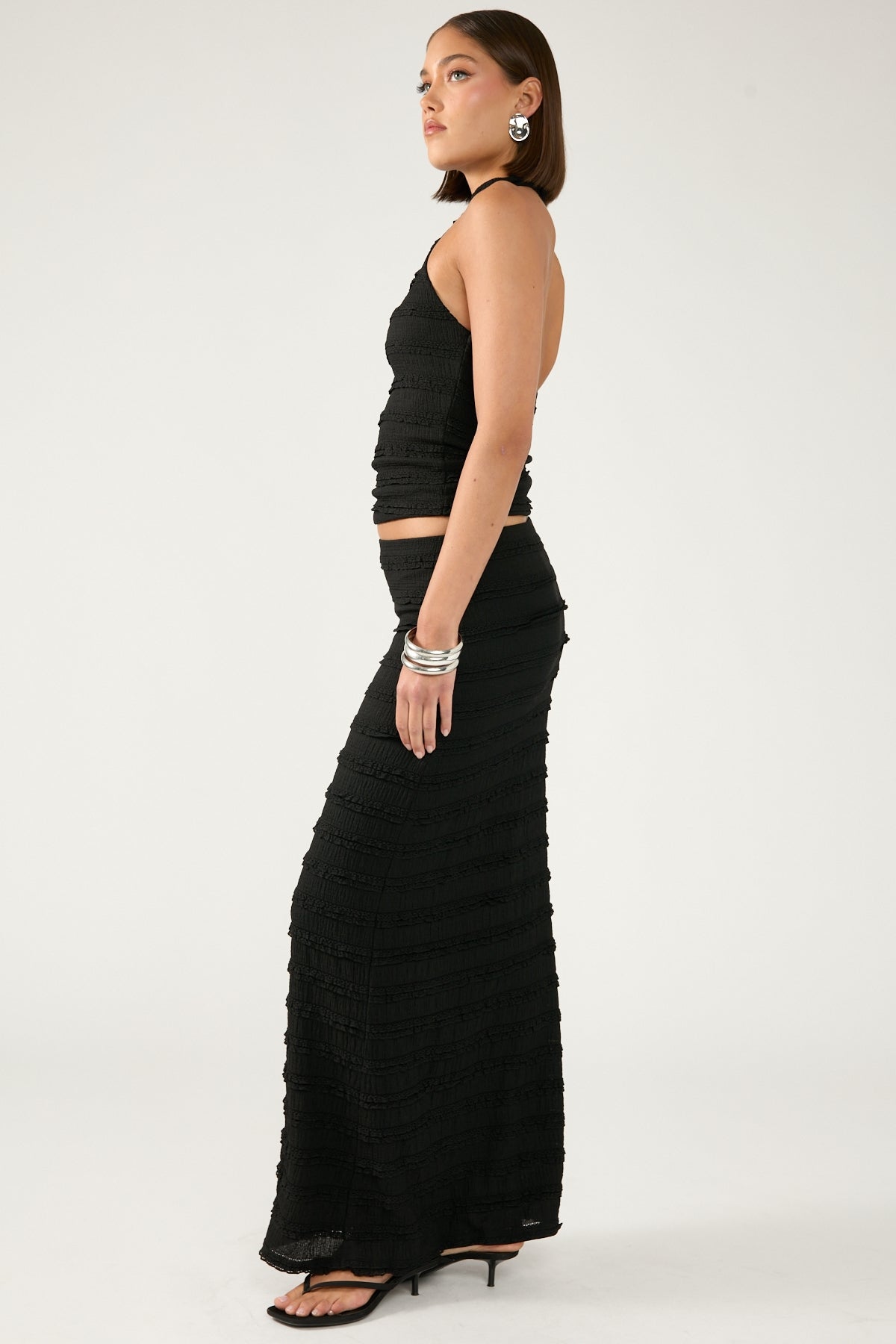 Perfect Stranger Frilly Astra Maxi Skirt Black