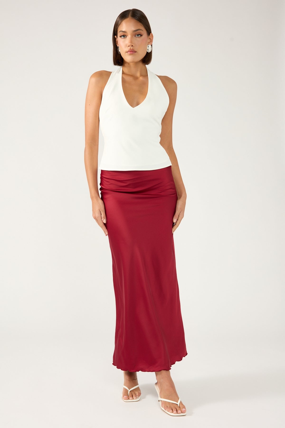 Perfect Stranger Evie Satin Maxi Skirt Burgundy