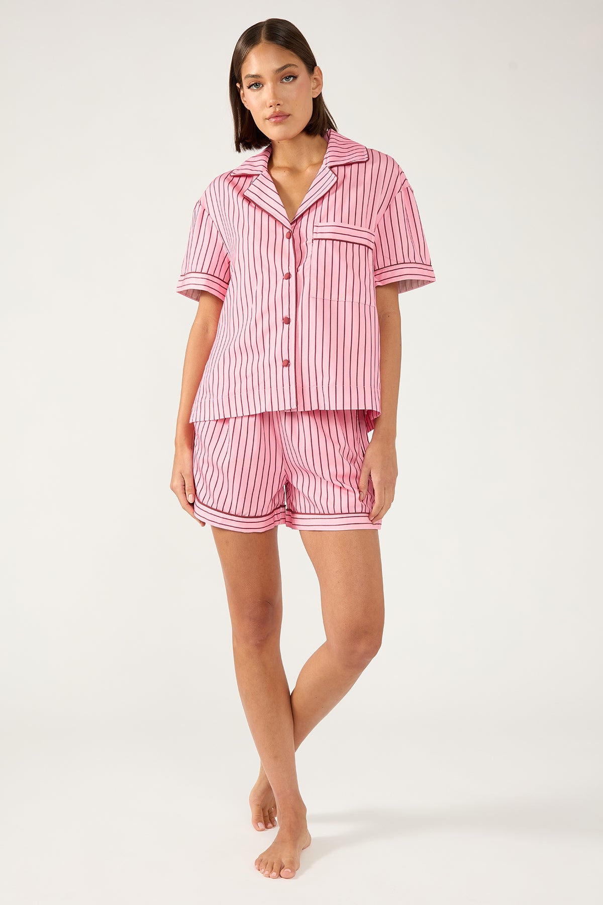 Hommey Hommey Short Sleeve Shirt - Rocky Road Stripes Pink Stripe