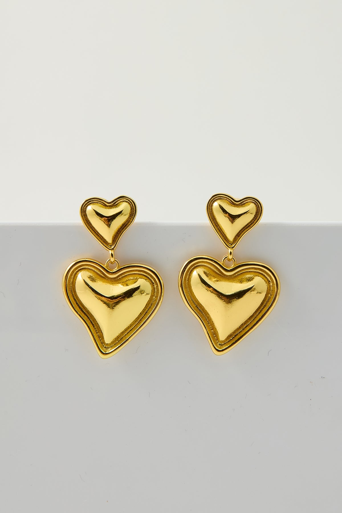 Perfect Stranger Double heart Drop Earring 18K Gold
