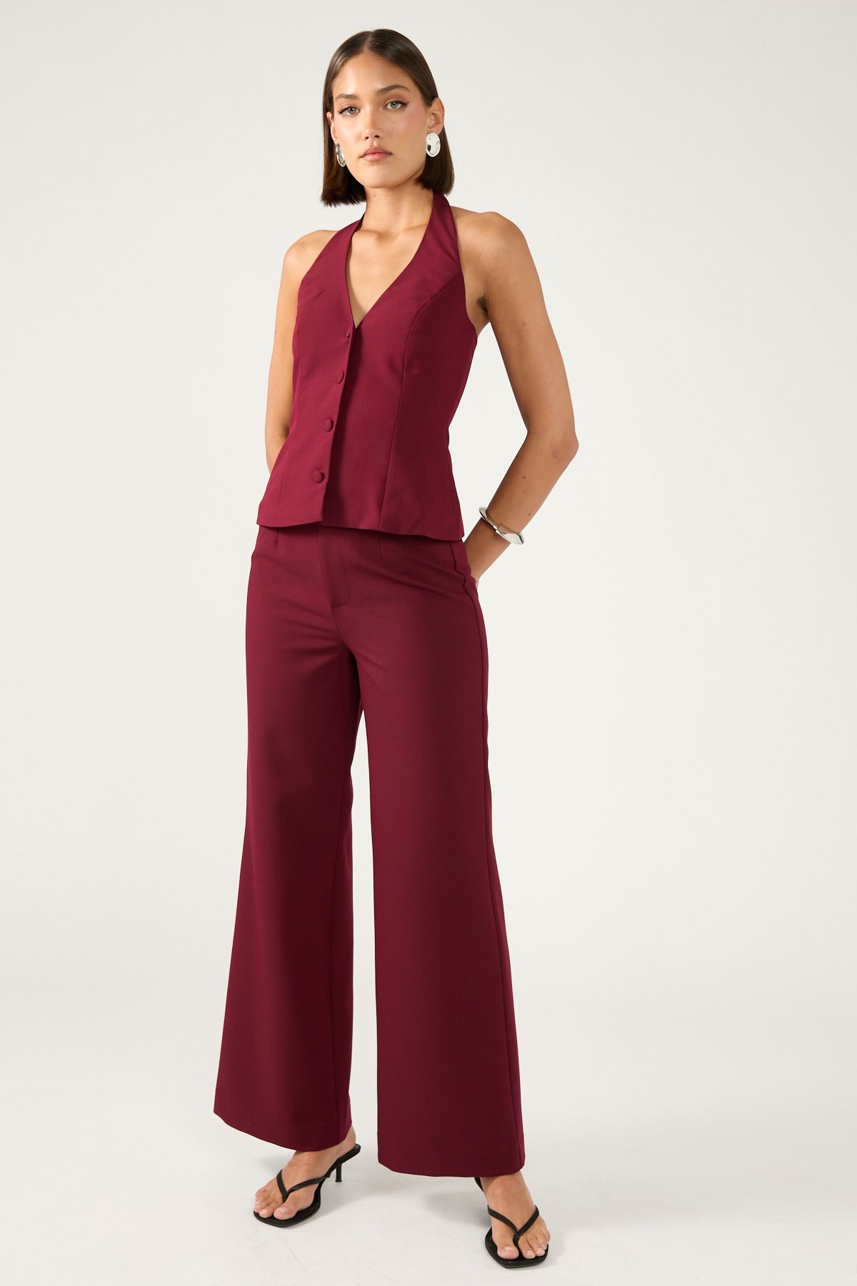 Perfect Stranger Linear Luca High Waist Pant Burgundy