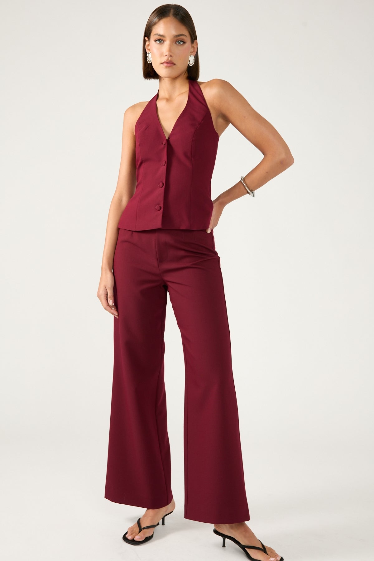 Perfect Stranger Linear Luca High Waist Pant Burgundy