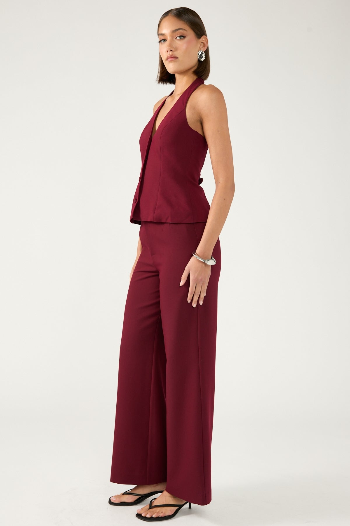 Perfect Stranger Linear Luca High Waist Pant Burgundy