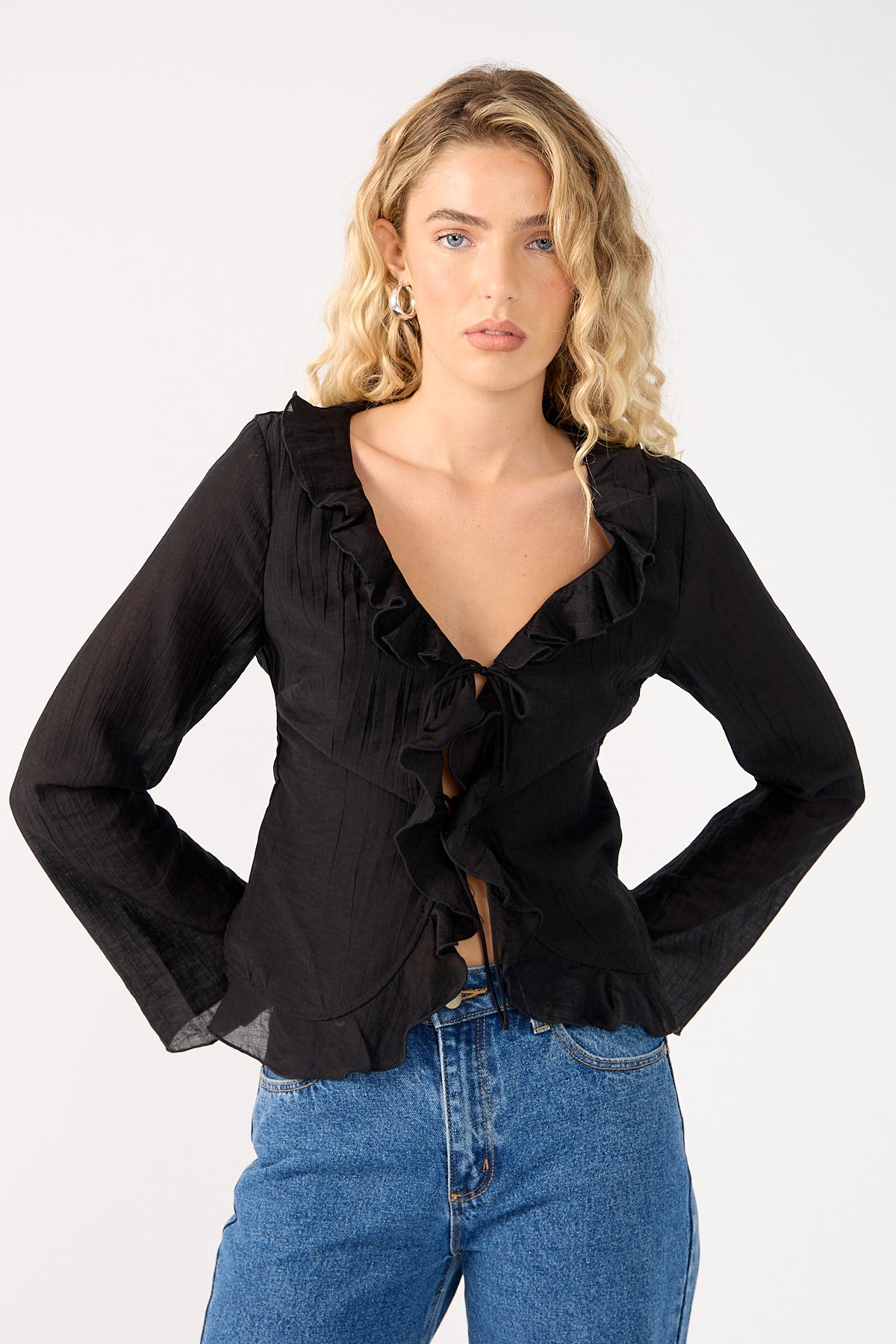 Perfect Stranger Marybelle Ruffle Long Sleeve Top Black