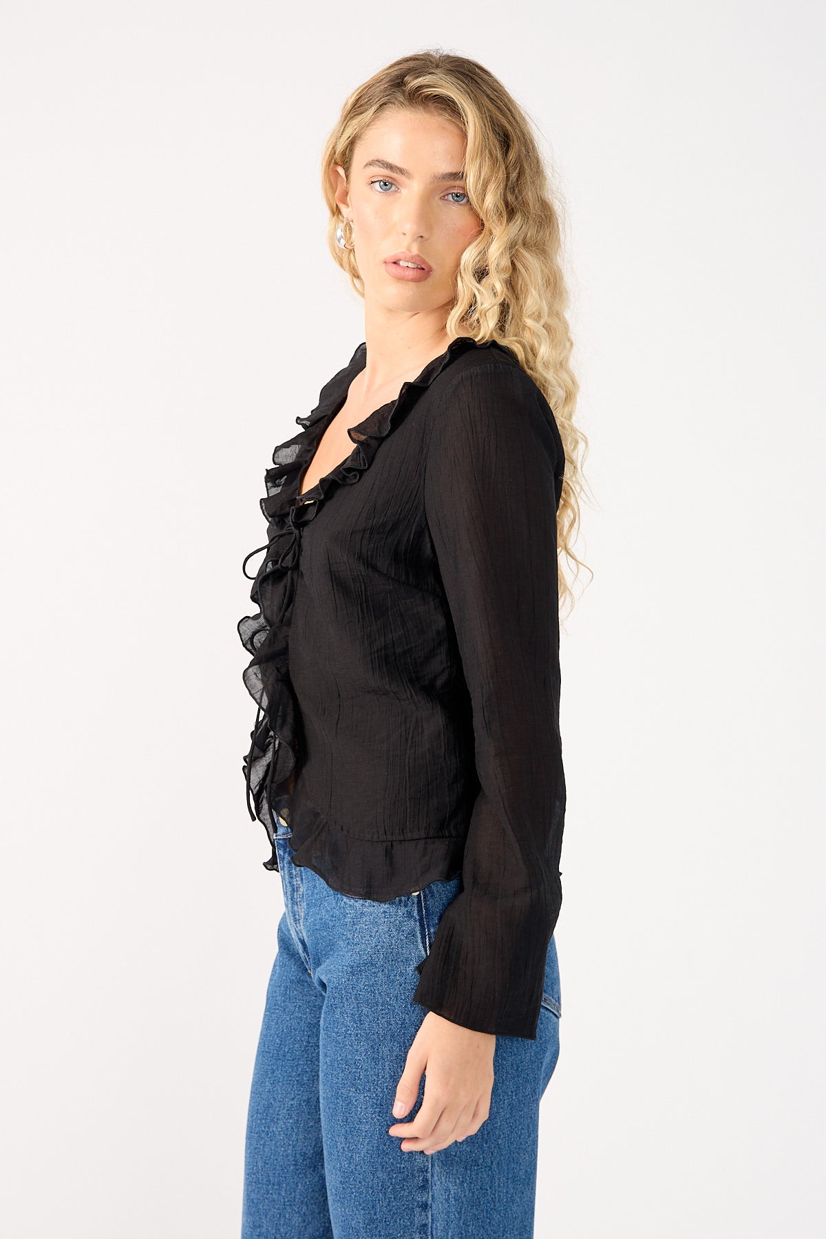 Perfect Stranger Marybelle Ruffle Long Sleeve Top Black