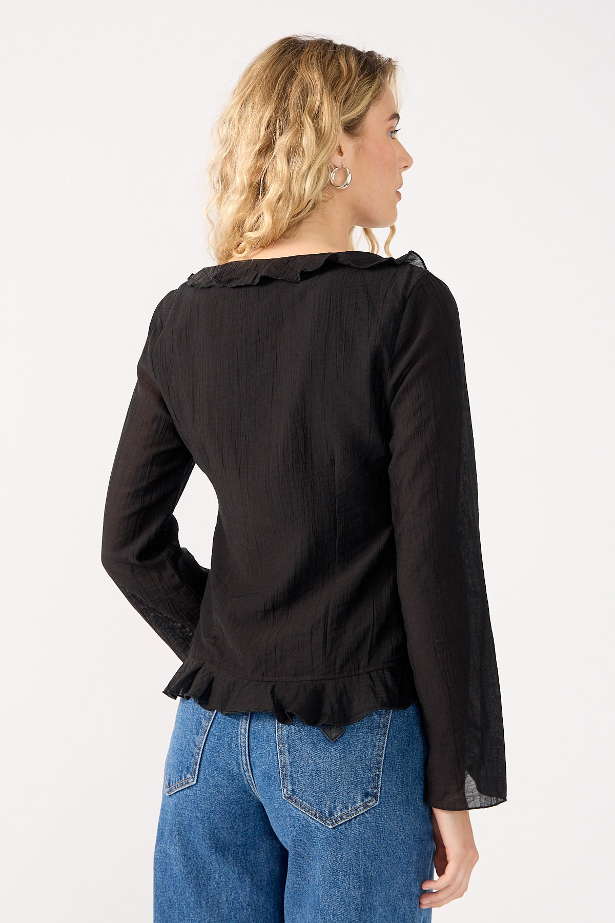 Perfect Stranger Marybelle Ruffle Long Sleeve Top Black