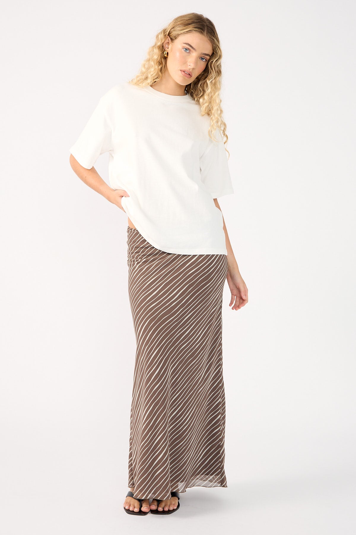 Perfect Stranger Priscilla Bias Cut Maxi Skirt Taupe Print