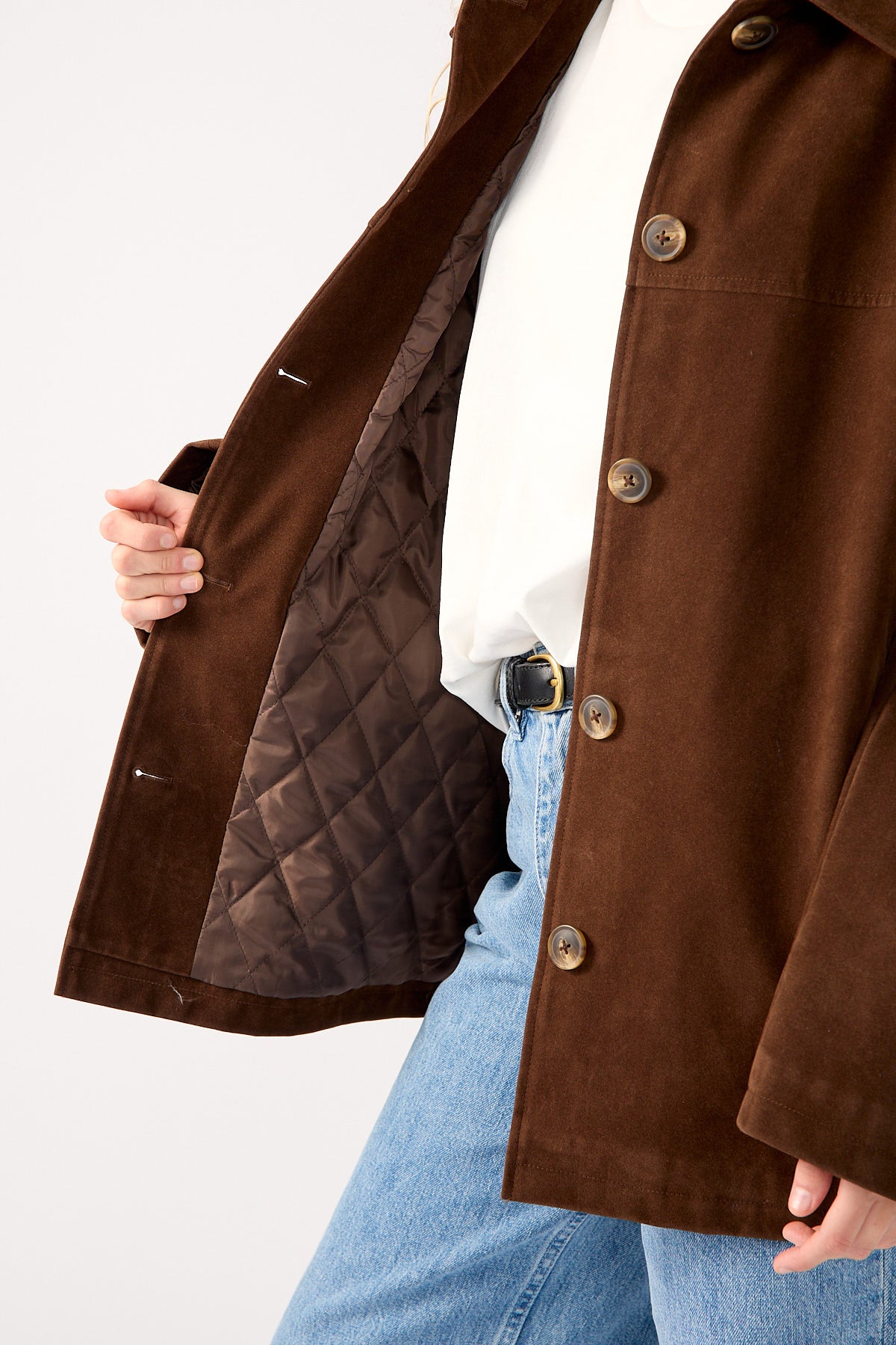 Perfect Stranger Raven PU Suede Long Line Jacket Brown